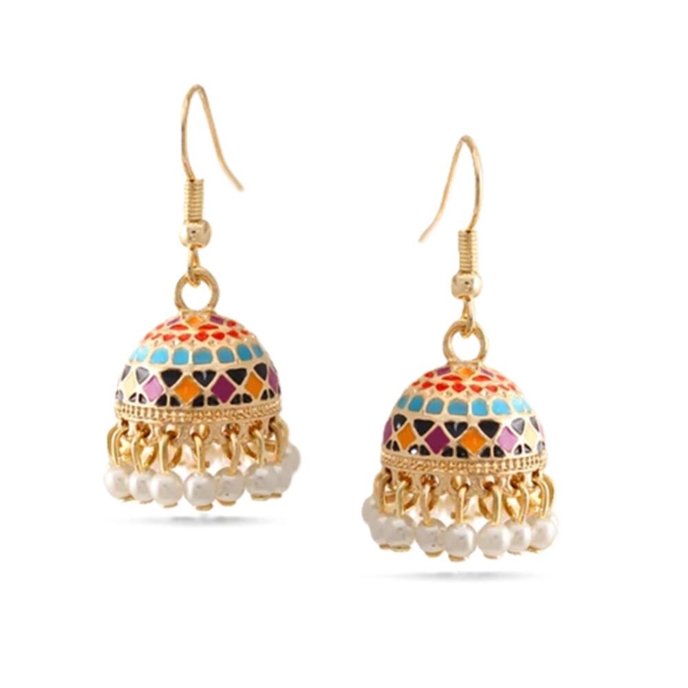 Women's Gold Multicolor Dogra Jhumka Chandelier Earrings Lightweight NWT
